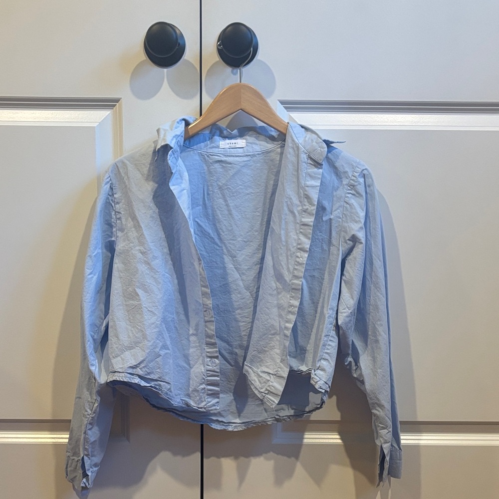 Light Blue Cropped Button Down Shirt